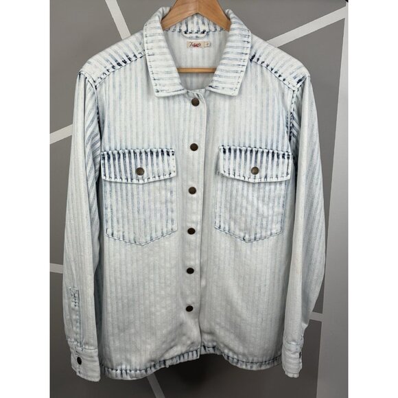 Faherty Topsail Savannah Jacket Women’s Large Indigo Dyed Blue White Full Snap - Picture 2 of 16